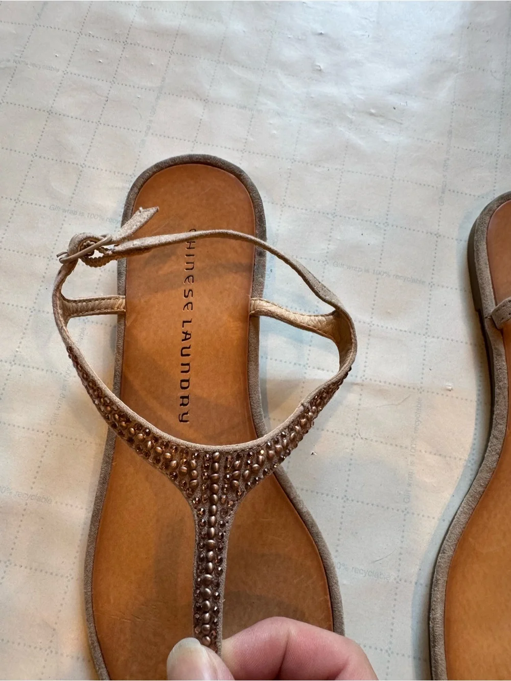 Chinese Laundry Rhinestone T-Strap Sandals - Taupe